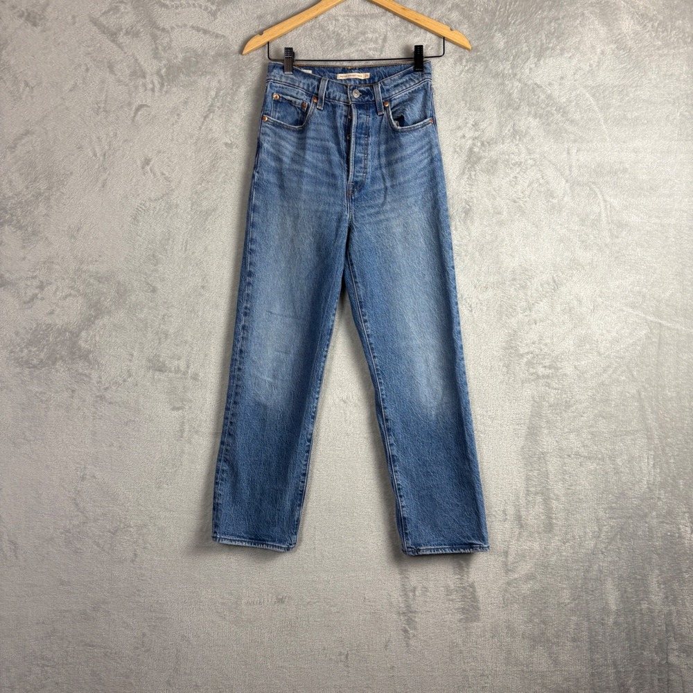 Levi's Jeans Ribcage Straight Ankle 25 Blue High Rise Button Fly 72693-0111